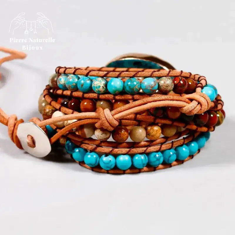 Bracelet wrap "Régénération" en Turquoise | Bracelets | pierre naturelle bijoux