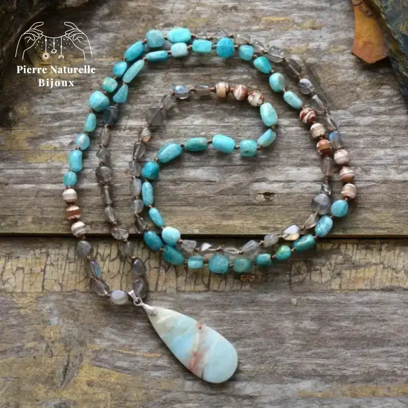 Collier "Union" en Amazonite, Labradorite et Agate | Colliers | pierre naturelle bijoux