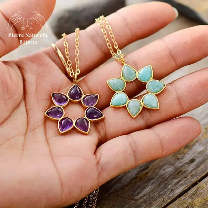 Collier "Fleur" en Améthyste / Amazonite | Colliers | pierre naturelle bijoux