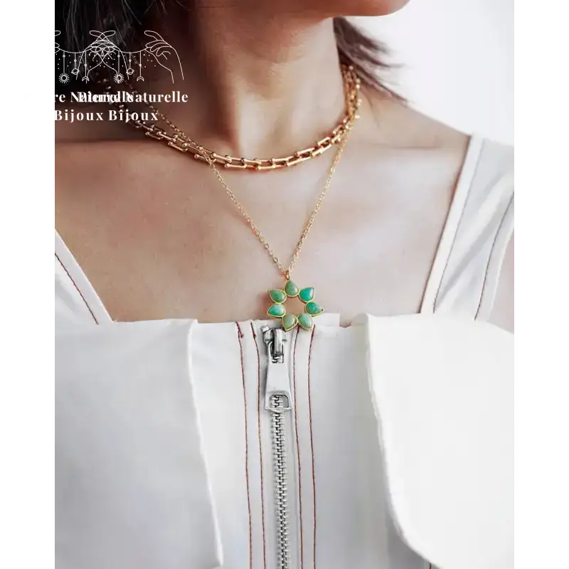 Collier "Fleur" en Améthyste / Amazonite | Colliers | pierre naturelle bijoux