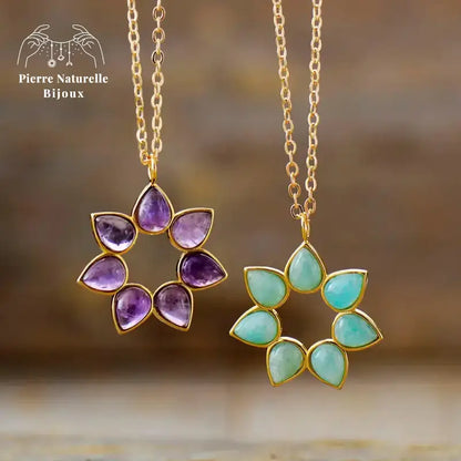 Collier "Fleur" en Améthyste / Amazonite | Colliers | pierre naturelle bijoux