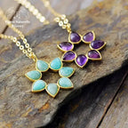 Collier "Fleur" en Améthyste / Amazonite | Colliers | pierre naturelle bijoux