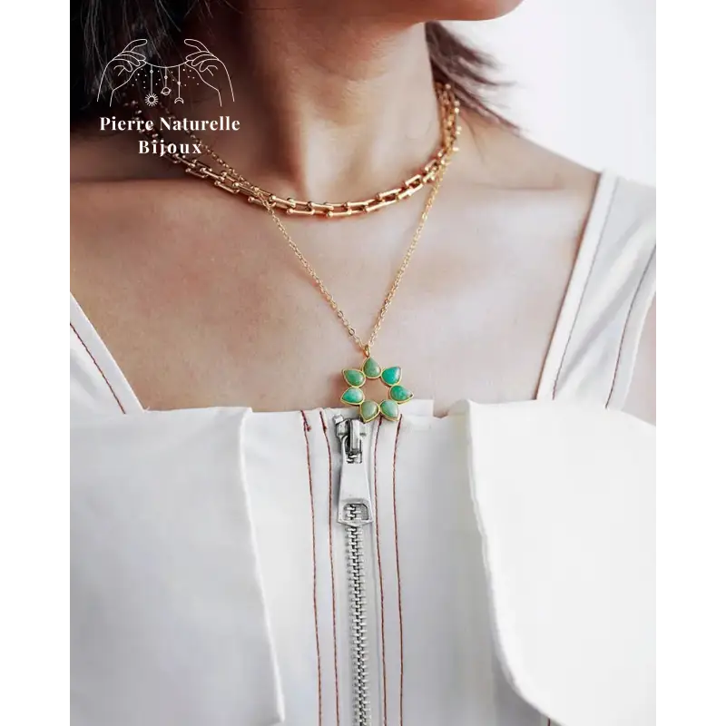 Collier "Fleur" en Améthyste / Amazonite | Colliers | pierre naturelle bijoux