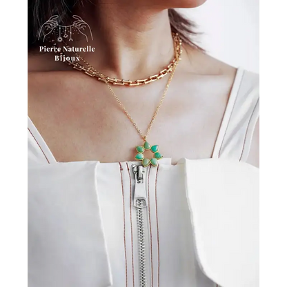 Collier "Fleur" en Améthyste / Amazonite | Colliers | pierre naturelle bijoux