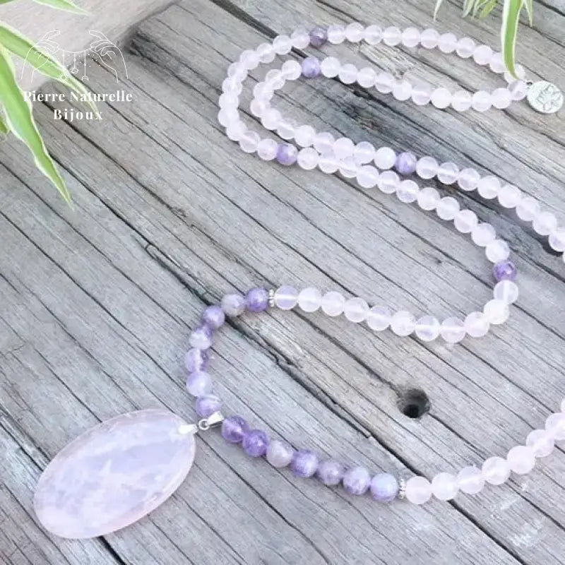 Collier "Amour" en Améthyste et Quartz rose | Colliers | pierre naturelle bijoux