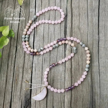 Collier "Gaieté" en Améthyste, Labradorite, Quartz rose et Pierre de soleil | Colliers | pierre naturelle bijoux