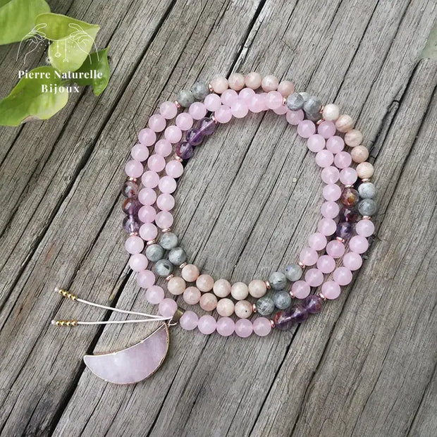 Collier "Gaieté" en Améthyste, Labradorite, Quartz rose et Pierre de soleil | Colliers | pierre naturelle bijoux