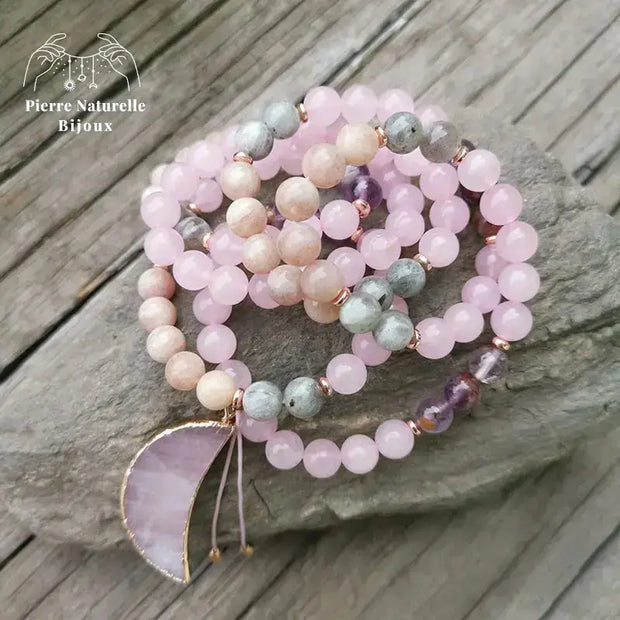 Collier "Gaieté" en Améthyste, Labradorite, Quartz rose et Pierre de soleil | Colliers | pierre naturelle bijoux