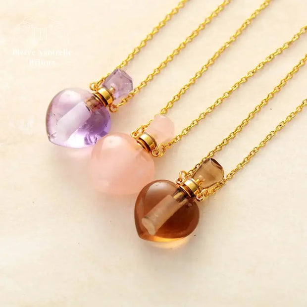 Collier diffuseur de parfum en Améthyste / Quartz rose / Quartz fumé | Colliers | pierre naturelle bijoux