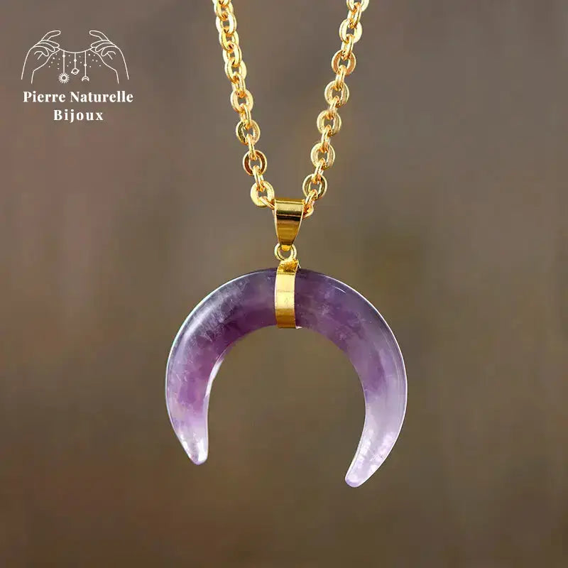 Collier "Lune" en Améthyste / Quartz rose | Colliers | pierre naturelle bijoux