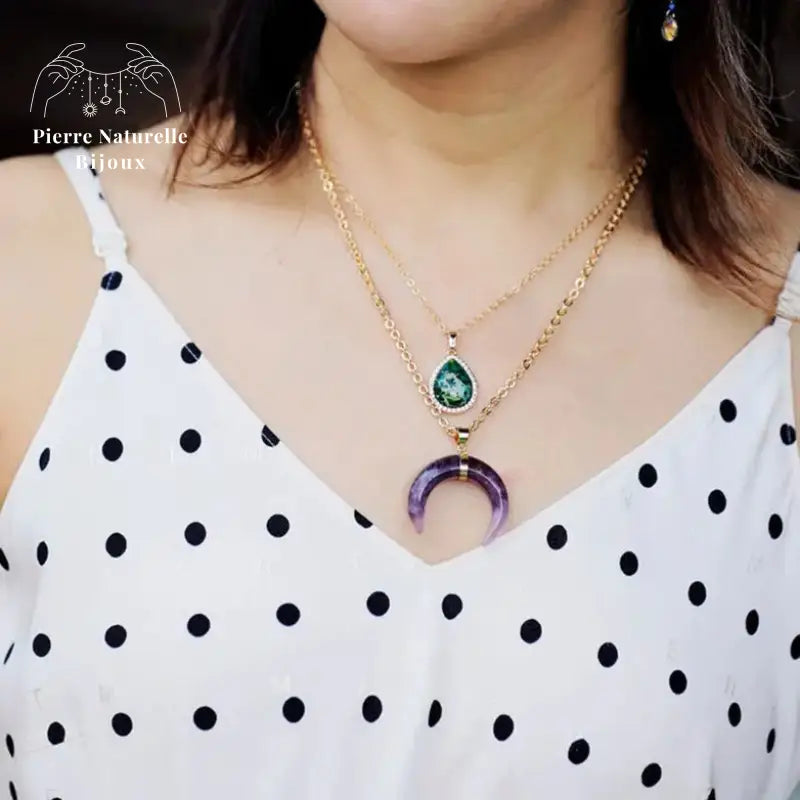 Collier "Lune" en Améthyste / Quartz rose | Colliers | pierre naturelle bijoux