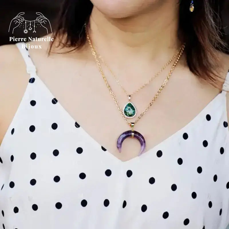 Collier "Lune" en Améthyste / Quartz rose | Colliers | pierre naturelle bijoux
