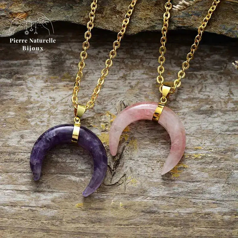 Collier "Lune" en Améthyste / Quartz rose | Colliers | pierre naturelle bijoux
