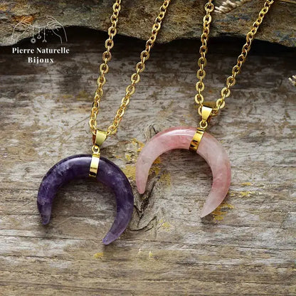 Collier "Lune" en Améthyste / Quartz rose | Colliers | pierre naturelle bijoux