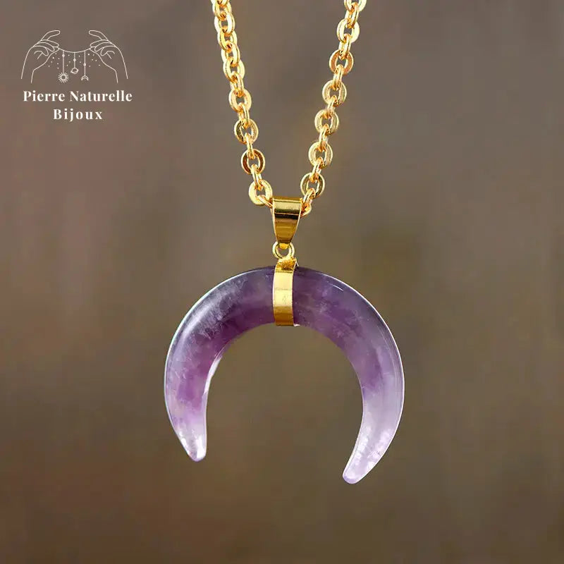 Collier "Lune" en Améthyste / Quartz rose | Colliers | pierre naturelle bijoux