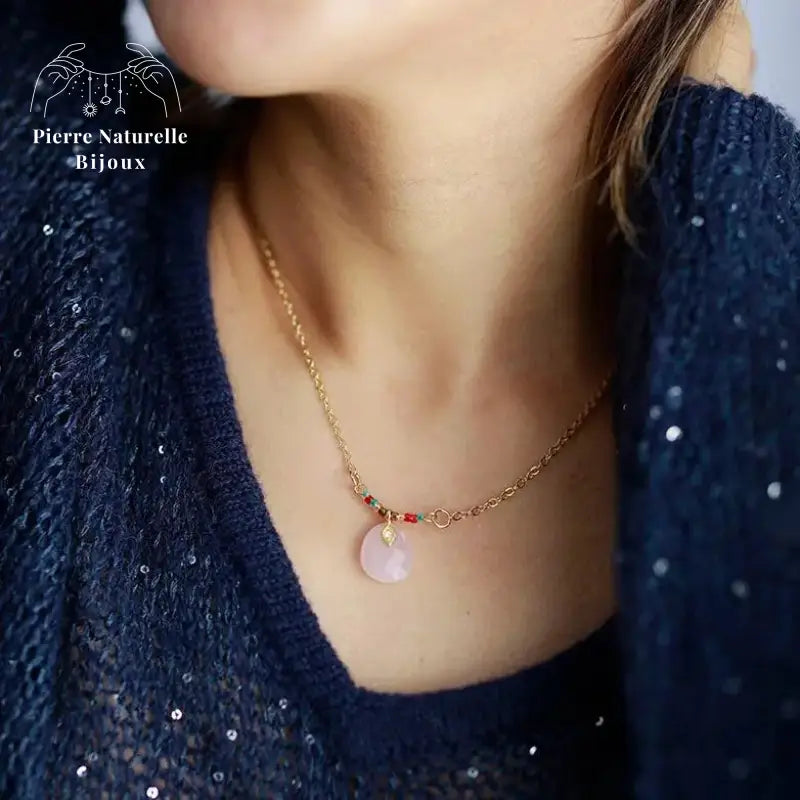 Collier "Calliope" en Apatite / Quartz rose | Colliers | pierre naturelle bijoux