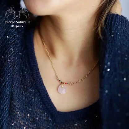 Collier "Calliope" en Apatite / Quartz rose | Colliers | pierre naturelle bijoux