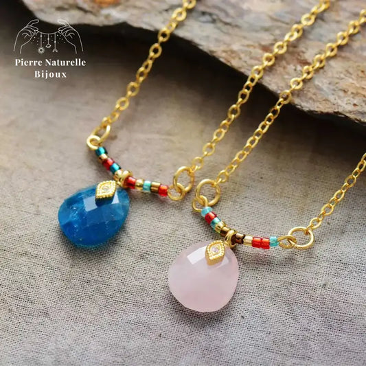 Collier "Calliope" en Apatite / Quartz rose | Colliers | pierre naturelle bijoux
