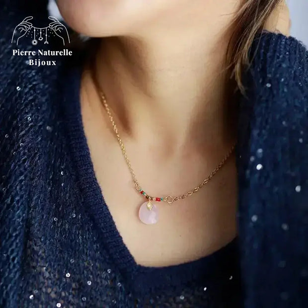 Collier "Calliope" en Apatite / Quartz rose | Colliers | pierre naturelle bijoux