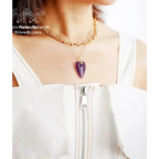Collier "Cœur" en Aventurine bleue / Améthyste / Fluorite | Colliers | pierre naturelle bijoux