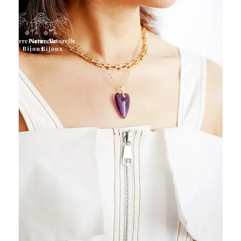 Collier "Cœur" en Aventurine bleue / Améthyste / Fluorite | Colliers | pierre naturelle bijoux
