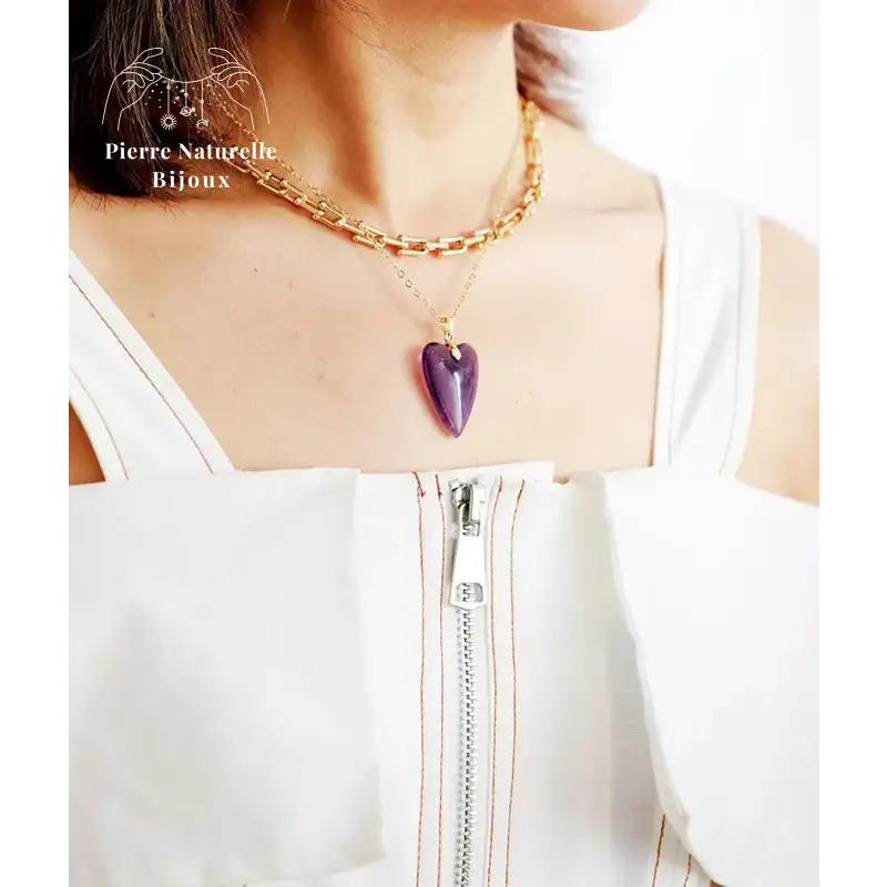 Collier "Cœur" en Aventurine bleue / Améthyste / Fluorite | Colliers | pierre naturelle bijoux