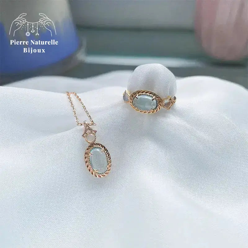Collier en Calcédoine bleue et Topaze | Colliers | pierre naturelle bijoux