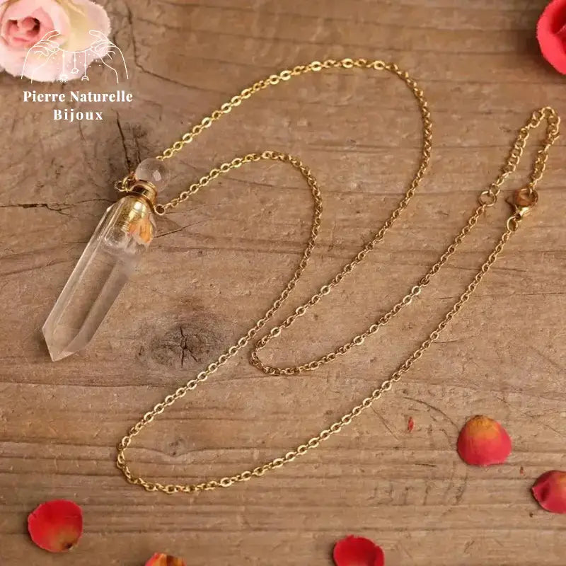 Collier diffuseur de parfum en Cristal de roche | Colliers | pierre naturelle bijoux