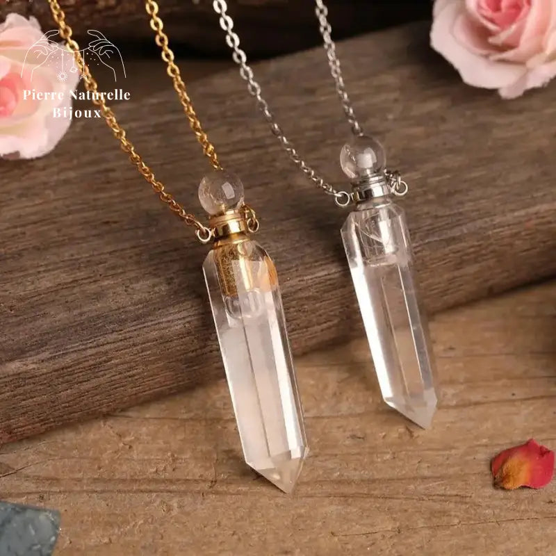 Collier diffuseur de parfum en Cristal de roche | Colliers | pierre naturelle bijoux