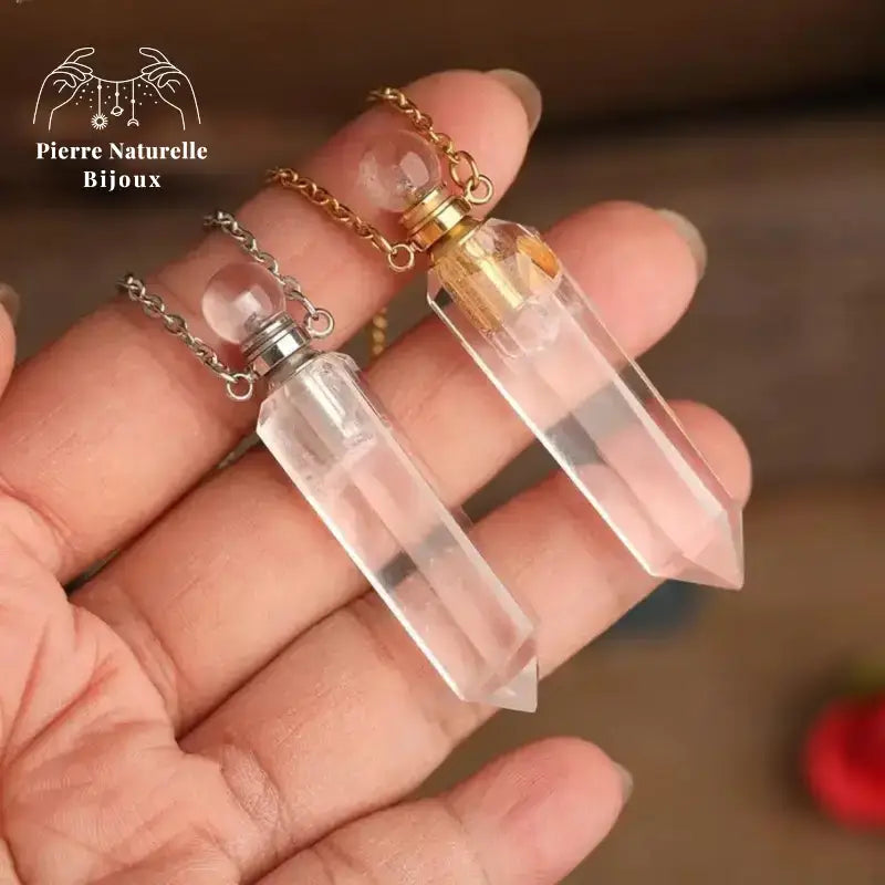 Collier diffuseur de parfum en Cristal de roche | Colliers | pierre naturelle bijoux
