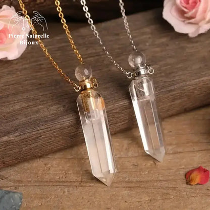 Collier diffuseur de parfum en Cristal de roche | Colliers | pierre naturelle bijoux