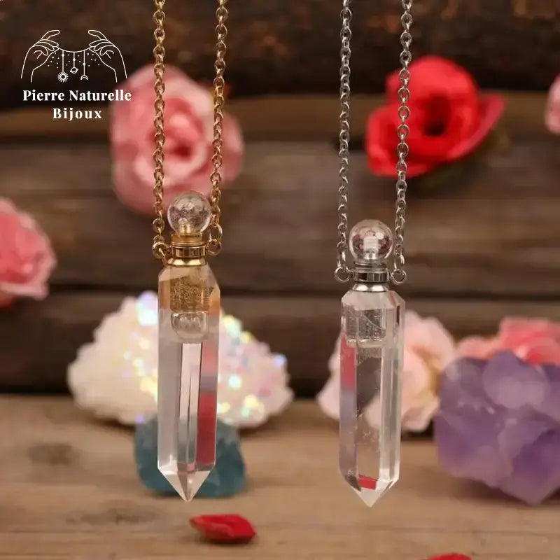 Collier diffuseur de parfum en Cristal de roche | Colliers | pierre naturelle bijoux