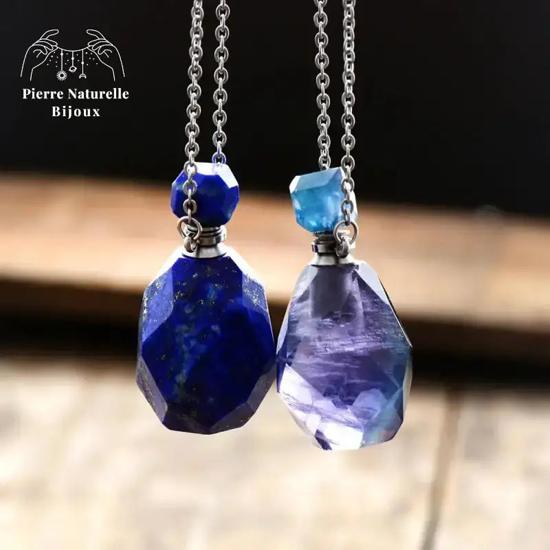 Collier diffuseur de parfum en Lapis-lazuli / Fluorite | Colliers | pierre naturelle bijoux