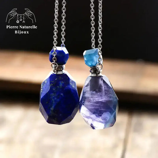 Collier diffuseur de parfum en Lapis-lazuli / Fluorite | Colliers | pierre naturelle bijoux