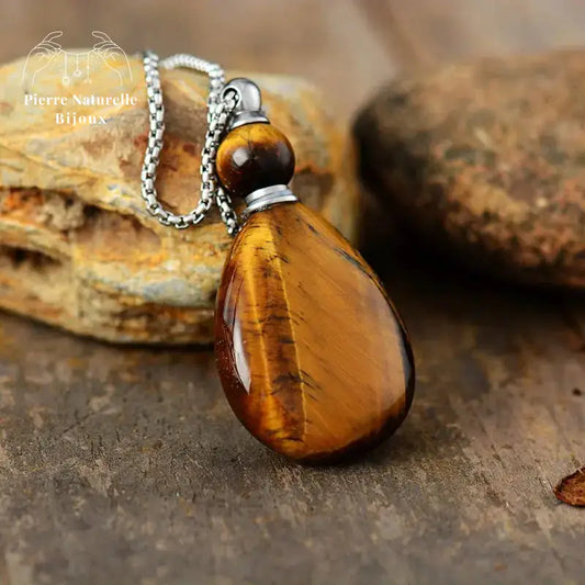 Collier diffuseur de parfum en il de tigre | Colliers | pierre naturelle bijoux