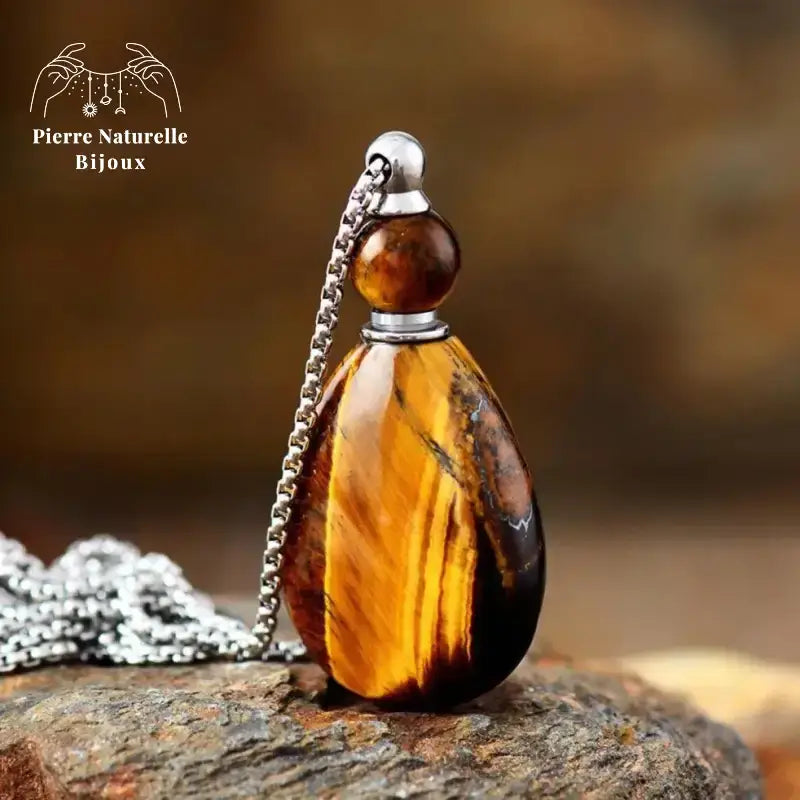 Collier diffuseur de parfum en il de tigre | Colliers | pierre naturelle bijoux