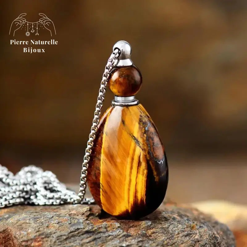 Collier diffuseur de parfum en il de tigre | Colliers | pierre naturelle bijoux