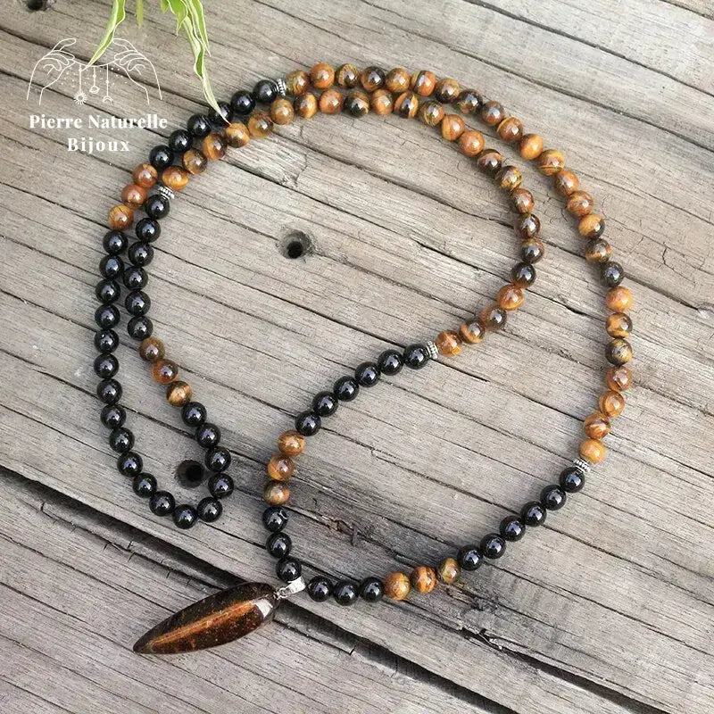 Collier "Absorption" en il de tigre et Onyx | Colliers | pierre naturelle bijoux