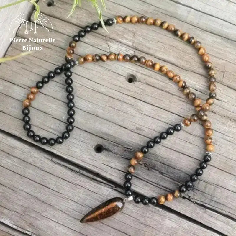 Collier "Absorption" en œil de tigre et Onyx