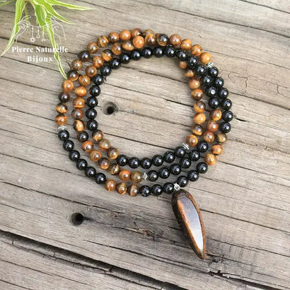 Collier "Absorption" en il de tigre et Onyx | Colliers | pierre naturelle bijoux