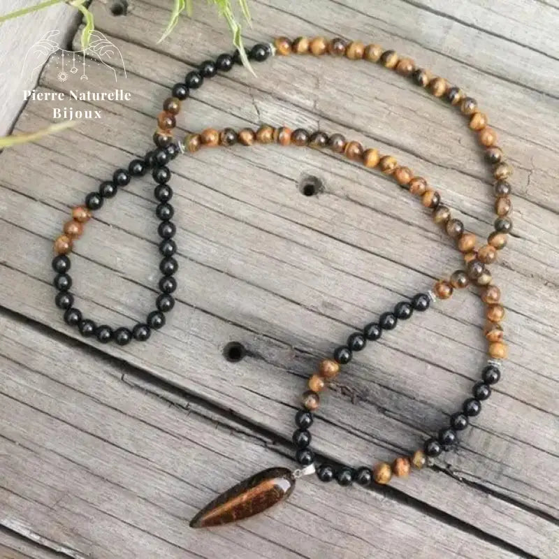 Collier "Absorption" en œil de tigre et Onyx