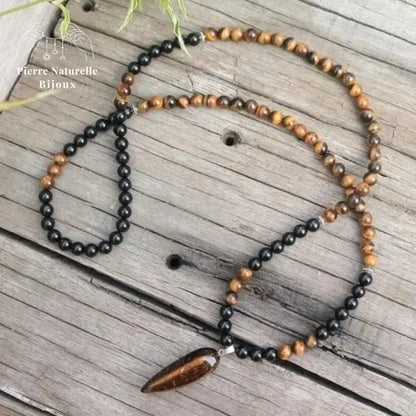 Collier "Absorption" en il de tigre et Onyx