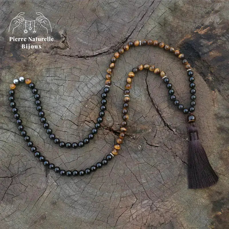 Collier "Optimisme" en œil de tigre, Onyx et Hématite | Colliers | pierre naturelle bijoux