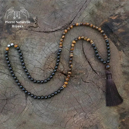 Collier "Optimisme" en il de tigre, Onyx et Hématite | Colliers | pierre naturelle bijoux
