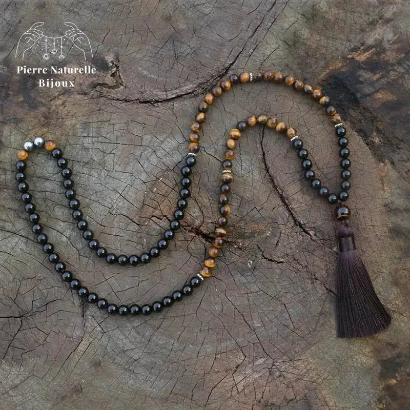 Collier "Optimisme" en œil de tigre, Onyx et Hématite | Colliers | pierre naturelle bijoux