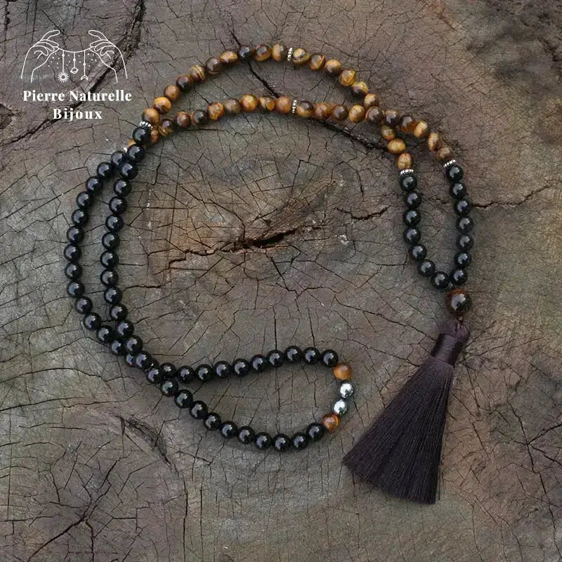 Collier "Optimisme" en œil de tigre, Onyx et Hématite | Colliers | pierre naturelle bijoux