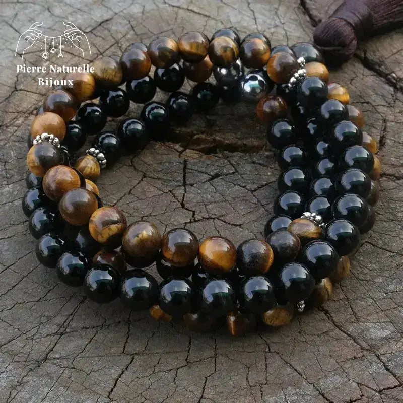 Collier "Optimisme" en œil de tigre, Onyx et Hématite | Colliers | pierre naturelle bijoux
