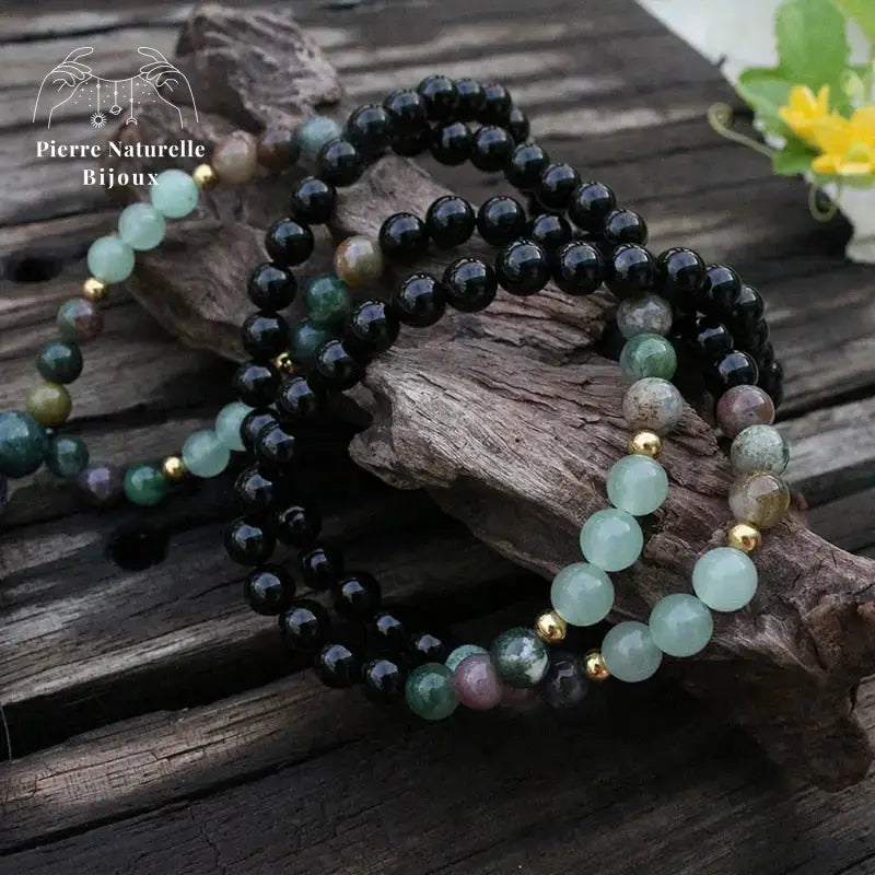 Collier "Abondance" en Onyx, Agate indienne et Aventurine verte | Colliers | pierre naturelle bijoux