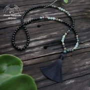 Collier "Abondance" en Onyx, Agate indienne et Aventurine verte