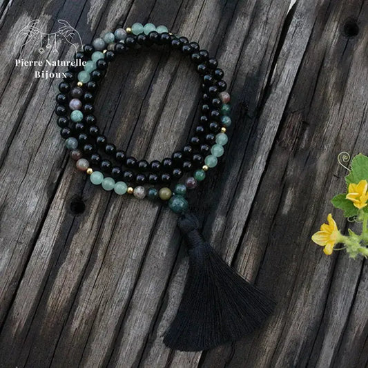 Collier "Abondance" en Onyx, Agate indienne et Aventurine verte | Colliers | pierre naturelle bijoux